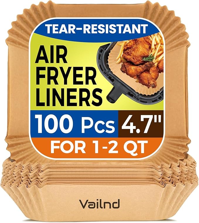 Small Air Fryer Liners Disposable, 2 QT Parchment Paper for COSORI 2.1 Qt Air Fryer, 100PCS 4.7 Inch Square Baking Paper Sheets for Mini Airfryer Basket