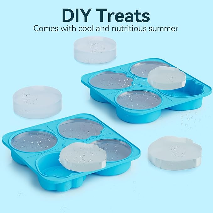 UPSKY 2PCS Dogs Treat Molds, Silicone Dog Treat Ice Cube Trays for Freezer, Reusable Ice Molds for Frozen Treats, Fits Most Dog Water Bowls, for Peanut Butter, Yogurt, Fruit, Broth & More