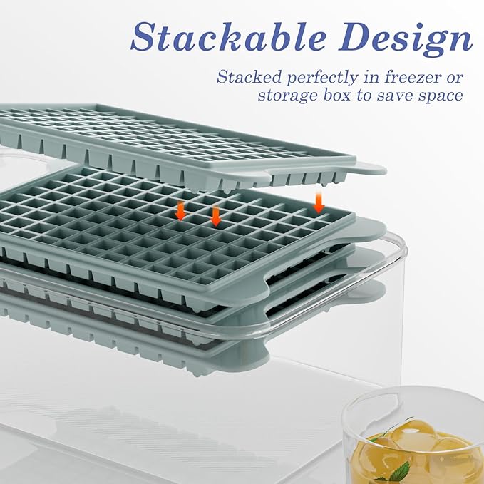 Mini Ice Cube Tray for Freezer: GGUW Nugget Ice Cube Tray with Bin - Crushed Ice Tray Making 4×108 PCS Icecube - Easy Release Iced Maker Trays