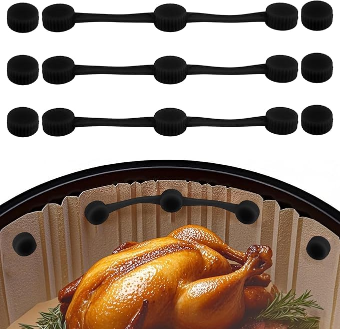 3 Sets Air Fryer Magnet Silicone Buckle, Secure Locking Disposable Liners Heat-Resistant & Avoid Parchment Paper Burns Magnetic Clips Holder for All Iron Airfryer Accessories (Black)