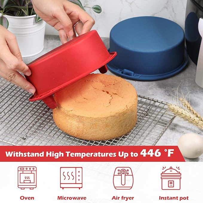 Webake 6 Inch Air Fryer Round Cake Pans for Baking, Nonstick Silicone Air Fryer Baking Pan Wih Handle, BPA Free Set of 2
