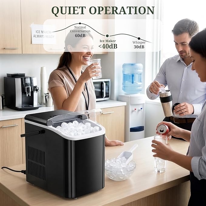 Ice Maker, Portable Ice Makers Countertop with Handle, Basket & Scoop, 26Lbs/24Hrs, 9 Bullet Ice Cubes in 6 Mins, 2 Ice Sizes, Self-Cleaning, Quiet Compact Ice Machine for Home Kitchen Party, Black