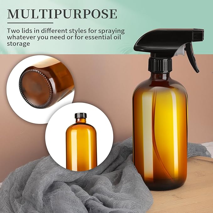 GIVAMEIHF 16oz Amber Glass Spray Bottles,1 Pack Glass Spray Bottles Refillable Empty Bottle with Adjustable Nozzle,Spray Bottle for Essential Oils,Cleaning,Pets,Hair Mister