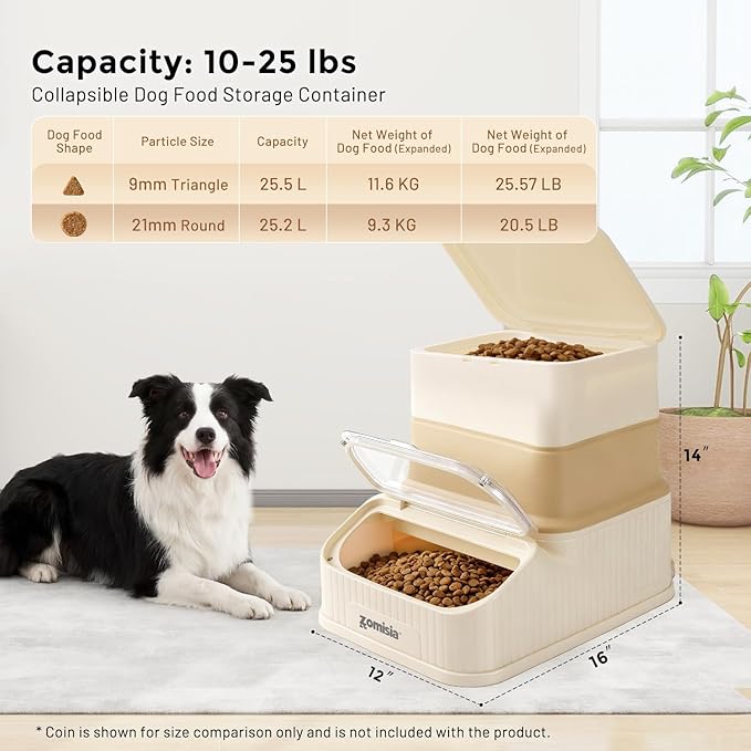 ZOMISIA 20-30lbs Collapsible Dog Food Storage - First-in, First-out Easy Dispense Base for Freshness, Pet Food Storage Containers with Transparent Lid and Scoop