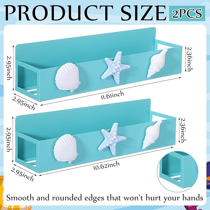 Beeveer 2 Pack Beach Magnetic Spice Rack for Refrigerator Metal Magnet Basket Shelf for Fridge Seasoning Storage Organizers Home Decor Kitchen Accessories (Blue and White)
