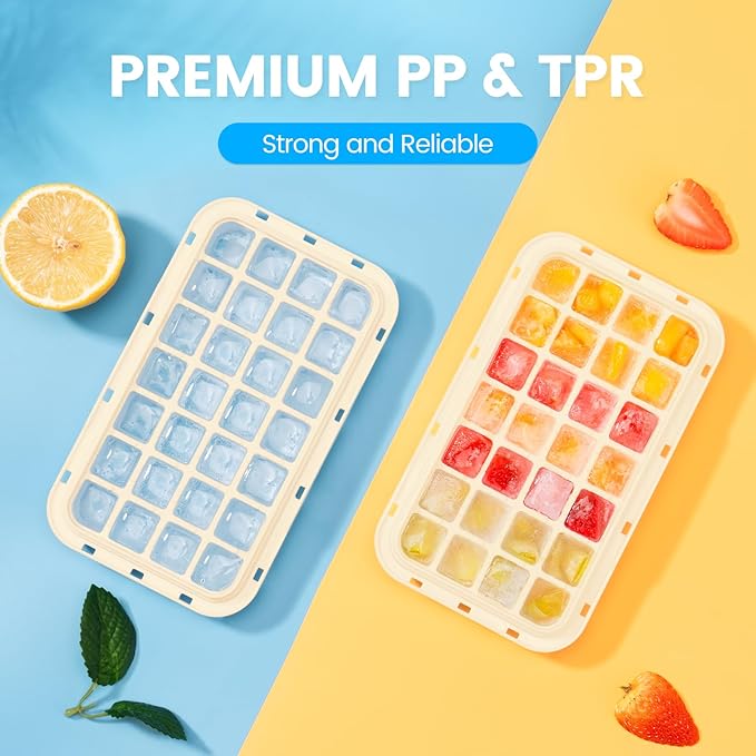 Ice Cube Tray with Lid and Bin, 28 pcs Ice Cubes Molds, Ice Trays for Freezer, Ice Cube Tray Mold, with 1 tray, Ice Freezer Container, Spill-Resistant Removable Lid & Ice Scoop, for Whiskey,Cocktail