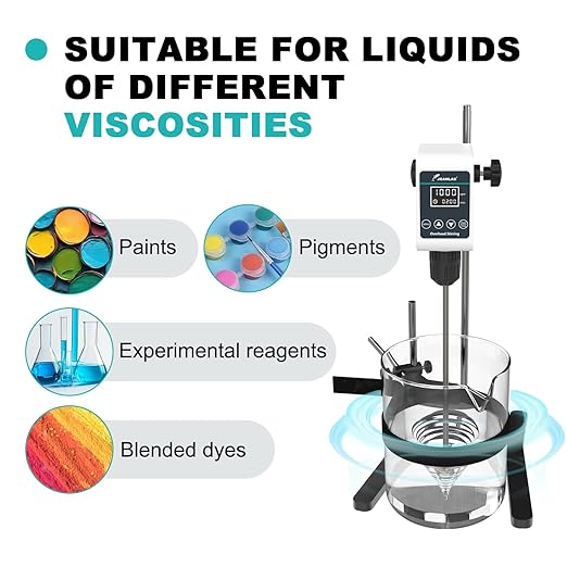 JOANLAB Digital Overhead Stirrer Mixer Set 10L Capacity Max viscosity10,000mPas, Lab Mixer Stirrer 100-1200rpm Lab Overhead Mixer with Support Stand&Two Stirring Rods