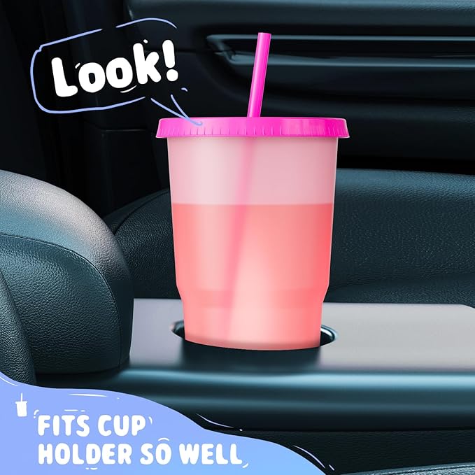 Meoky Plastic Cups with Lids and Straws - 3 Pack 40 oz Tumblers Bulk, Reusable Color Changing Cups for Party, Car, Women, Adults, Iced Coffee, BPA-free