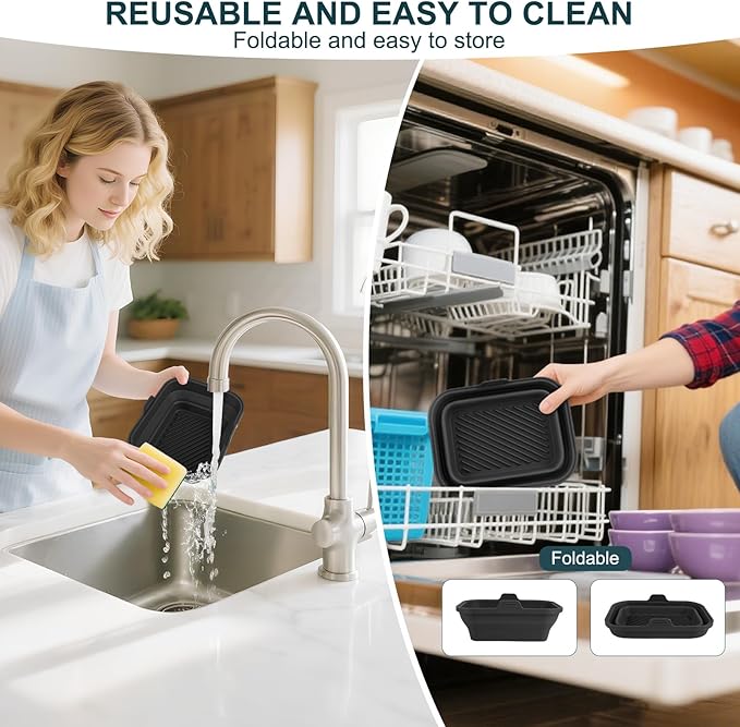 Silicone Air Fryer Liners Collapsible, 8.2 Inch Reusable Air Fryer Liners With lid-Long-lasting Freshness - Easy to Clean Air Fryers Pot for 5.8 to 8 Qt Baking Tray Oven Accessories, Black