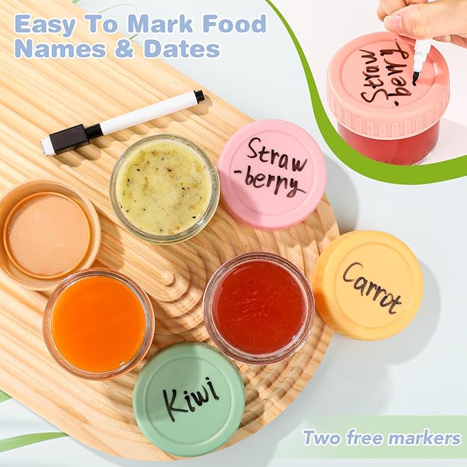 RowinsyDD 40 Pack Glass Baby Food Storage Containers, 4 oz Leakproof Baby Food Jars with Lids, Small Glass Food Containers for Infant Baby, Freezer & Microwave Safe, BPA Free