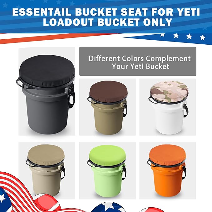 5 Gallon Bucket Seat for Yeti Bucket Only, 360 Degree Swivel Load Out Bucket Seat, 5 Gal Foam Cushion Bucket Lid Seat with Padded Top for Hunting Fishing Camping Outdoor