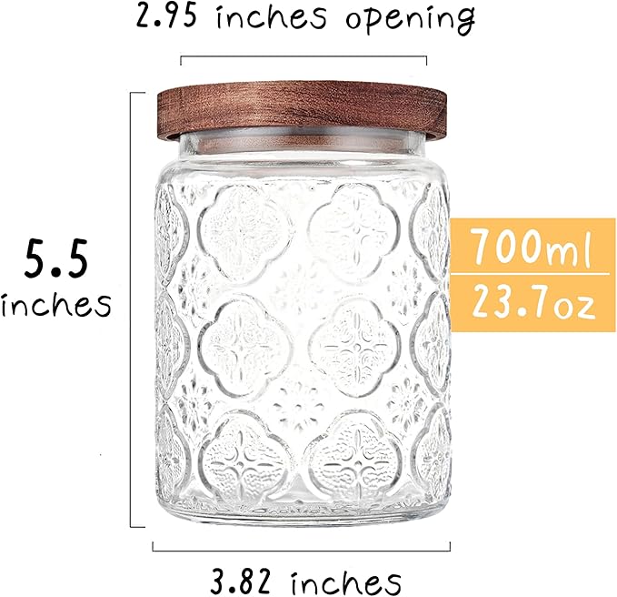 Custde Glass Storage Jars With Airtight Lid, 23.7oz Container For Kitchen Counter with Wooden Lid, brown sugar, candy, coffee, cookie, salt, tea, cute Jar (Begonia Flowers*1)