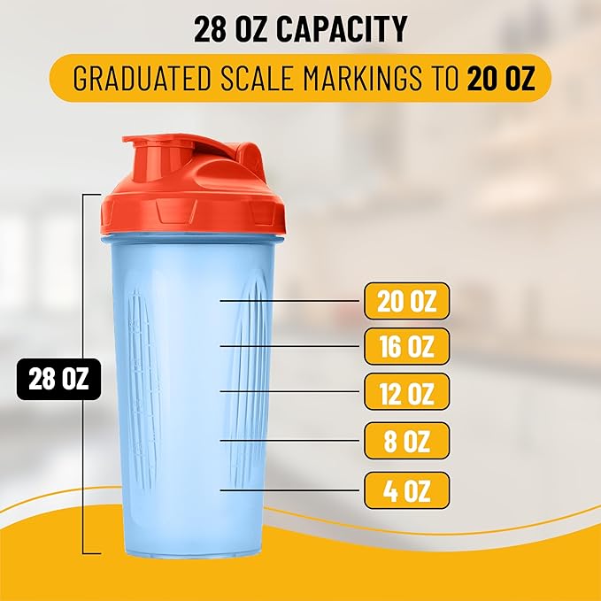 Mr. Pen- Shaker Bottles for Protein Mixes, 28 oz, 1 Pack, Blue with Orange Top, Protein Shaker Bottle with Wire Whisk Ball
