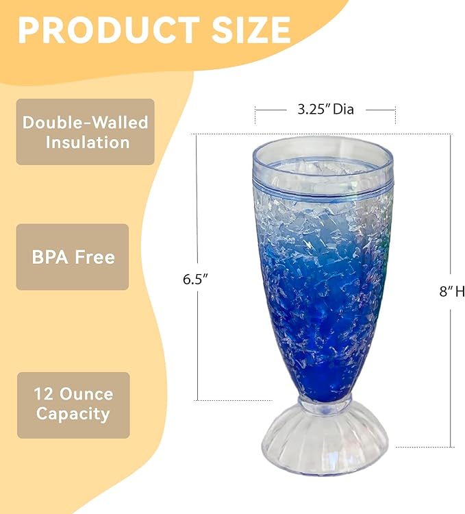 Lily's Home Frosted Freezer Milkshake Glasses, 12 oz Set of 4 – Double Wall Insulated Acrylic with Liquid Gel for Root Beer Floats, Smoothies & Ice Cream Sodas, Home Bar, Kitchen, Party & Dessert Shop