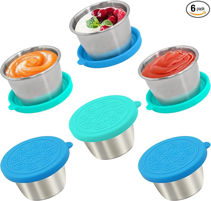 Qukaka 6x2.7 Oz Salad Dressing Container to Go,Handy Leakproof Stainless Steel Meal Prep Containers Reusable,Sauce Containers for Lunch Box, Picnics, Travel, Office and Kitchen Storage