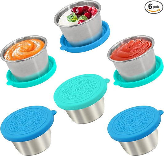 Qukaka 6x2.7 Oz Salad Dressing Container to Go,Handy Leakproof Stainless Steel Meal Prep Containers Reusable,Sauce Containers for Lunch Box, Picnics, Travel, Office and Kitchen Storage