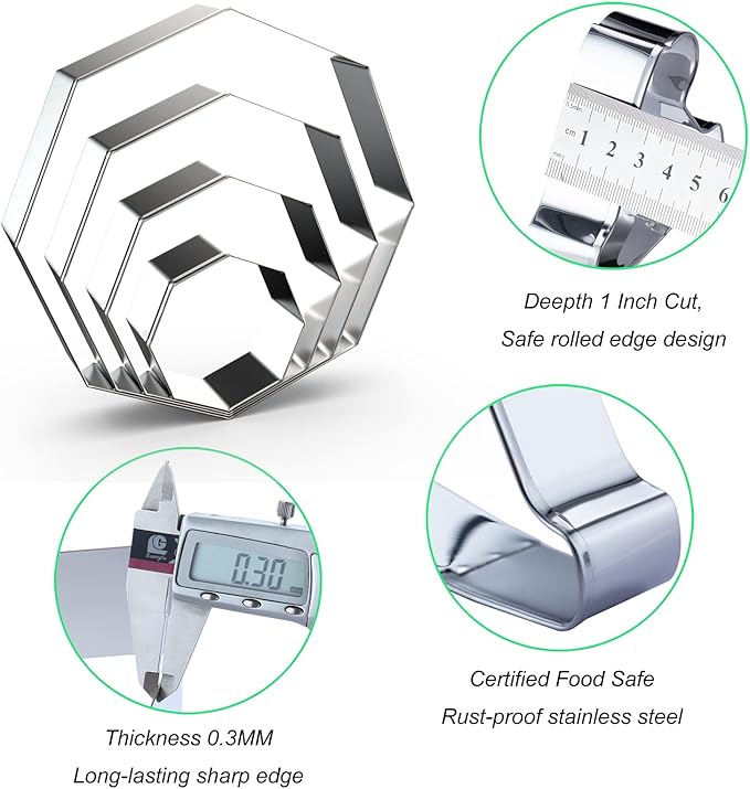 Octagon Cookie Cutter Set for Baking - 5 Inch, 4 Inch, 3 Inch, 2 Inch - Geometric Polygon Frame Plaque Cookie Cutters Shapes Molds - Stainless Steel