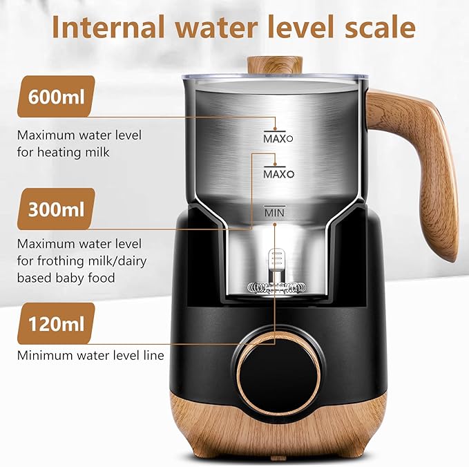 AMZCHEF 8-IN-1 Milk Frother and Steamer 550 Watts, 21 oz Split Stainless Steel Automatic Steamer, Milk's Warmer for Latte, Cappuccino, Hot and Cold Froth, Heated Milk, Hot Chocolate, Baby Food, Black