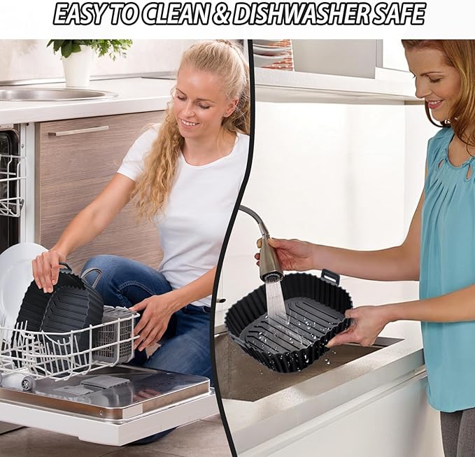 Komzon Silicone Air Fryer Liners Reusable 3 PCS, Airfryer Liners, Silicone Air Fryer Basket Liners Square, Food Grade AirFryer Accessories 4-7 QT, Ktchen Gadgets for Pot Oven Liner Baking Tray Pan