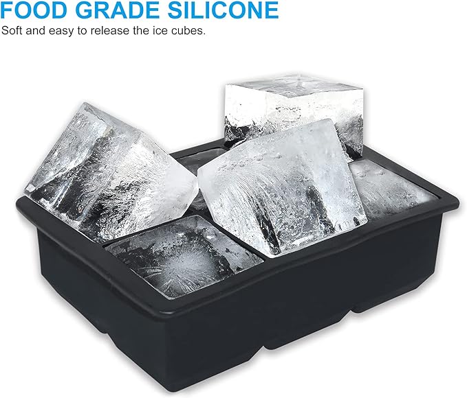 Ice Cube trays(set of 2), Silicone Sphere Ice Ball Maker with Lid and Large Square Ice Cube Molds for Whiskey Ice and Cocktails, Food Grade Silicone, Reusable and BPA-Free
