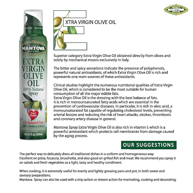 Mantova Spray 100% Extra Virgin Olive Oil Variety Set - Black Truffle | Garlic | 8 Fl. Ounce. (Pack Of 3) - Product Of Italy