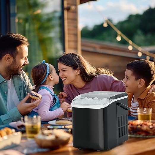 NEWBULIG Ice Makers Countertop with Handle, Portable Ice Machine, 9 Bullet Ice Cubes in 6 Mins, 26lbs in 24Hrs, Auto-Cleaning, with Basket and Scoop, for Home, Kitchen, RV, Camping, Green