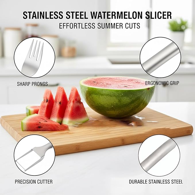 3PCS 2-in-1 Watermelon Cutter, Stainless Steel Watermelon Cutter Slicer Tool, Efficient Fruit Preparation for Family Gatherings and Outdoor Picnics