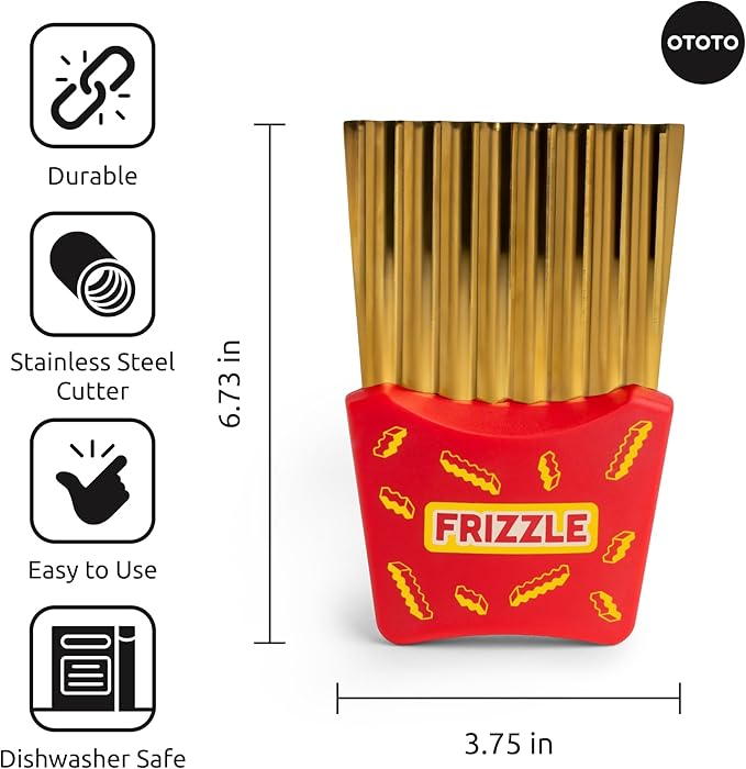 NEW - OTOTO Frizzle Crinkle Fry Cutter - Crinkle Cutter for Veggies, Waffles, Fries, Cool Kitchen Gadgets, Cute Kitchen Accessories, Funny, Unique Gifts, White Elephant Gifts, Quirky