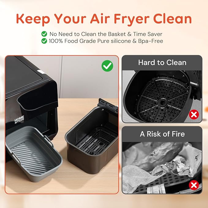 WELTOKE Collapsible Air Fryer Silicone Liners 2 Pack, Silicone Air Fryer Liners Reusable for Bella 4Qt Slim Air Fryer(3.3lb Capacity), Rectangular AirFryer Silicones Pot for AirFryers Accessories
