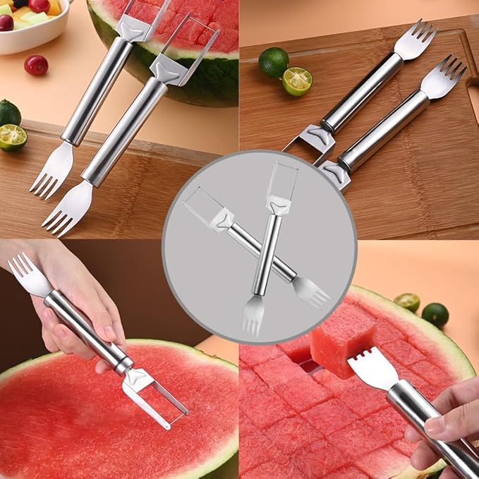 2-in-1 Stainless Steel Fruit Cutter Watermelon Cutter,2026 Watermelon Slicer Watermelon Cutters Melon Cutter Tool, Watermelon Cutting tool Stainless Steel for Kitchen (2pc)