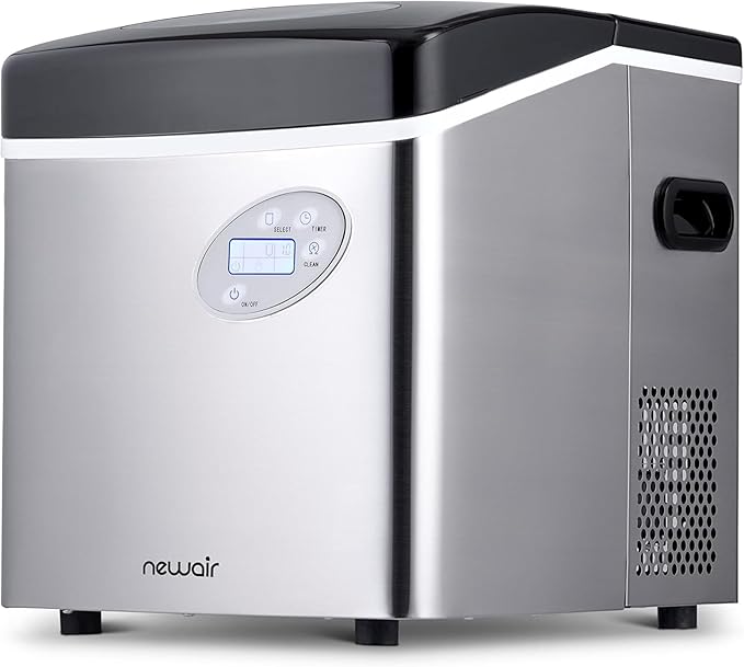 NewAir 50 lb. Countertop Ice Maker | Portable Bullet Ice Machine | 12 Cubes in 7 Minutes, 3 Ice Sizes | Stainless Steel, Self-Cleaning, BPA-Free