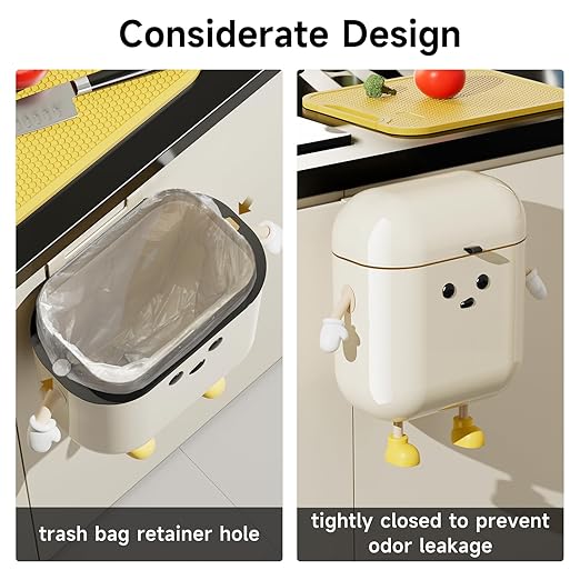 3.2gal/12L Compost Bin Kitchen for Counter Top or Under Sink, Plastic Hanging Trash Can with Lid, Wall Mounted Garbage Can for Bathroom, Office, RV