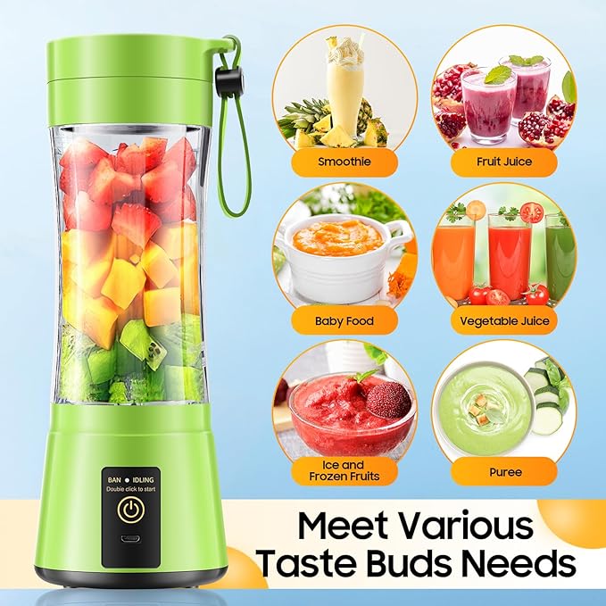 Cordless Personal Size Portable Blender - 12 Oz Blender for Smoothies and Shakes with BPA Free Traveling Juice Cup, 6 Blades for Powerful Blending, Suit for Sports/Travel/Home