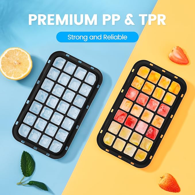 Ice Cube Tray with Lid and Bin, PHINOX 56 pcs Ice Trays for Freezer, Ice Cube Trays for Freezer with 2 trays, Container, Lid & Ice Scoop, BPA Free, Black