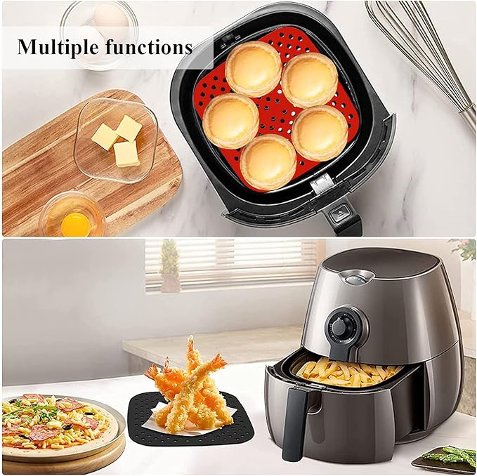 Air Fryer Silicone Liners,2 Pack 8.5 Inch Reusable Food-Grade Silicone Mat, Non-stick Heat Resistant Air Fryer Accessories