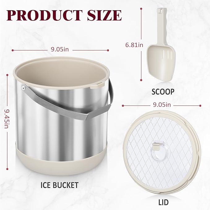 6.8L/7QT Insulated Ice Bucket with Lid & Scoop,Double-Wall Ice Bucket for Parties,Cocktail Bar(White)