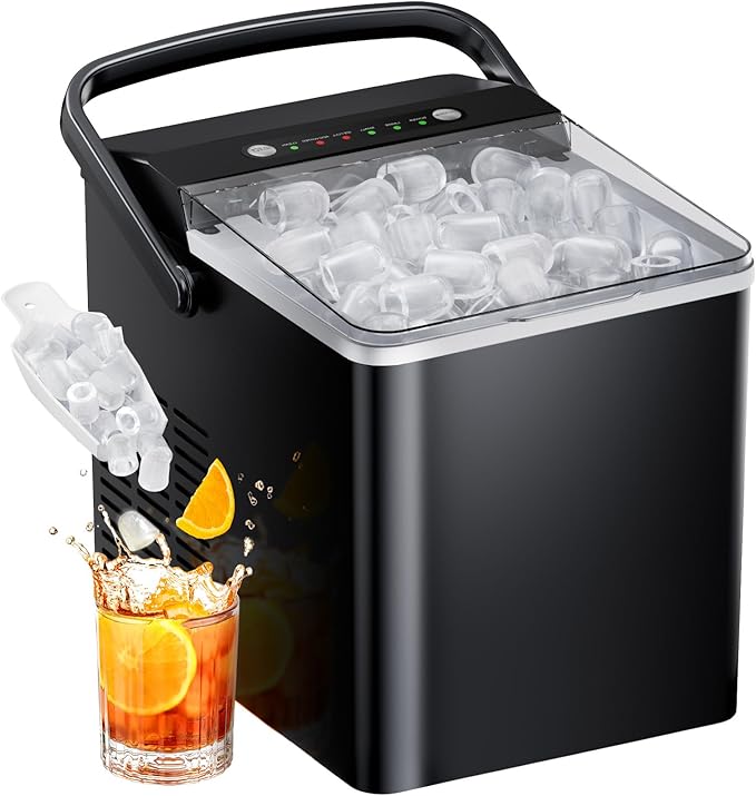 Ice Makers Countertop, Ice Maker with Self-Cleaning 1.8L Water Tank Large Ice Basket, Portable Ice Machine Produces 9 Ice Cubes in Just 6 Minutes Ideal for Home Kitchens and RVs