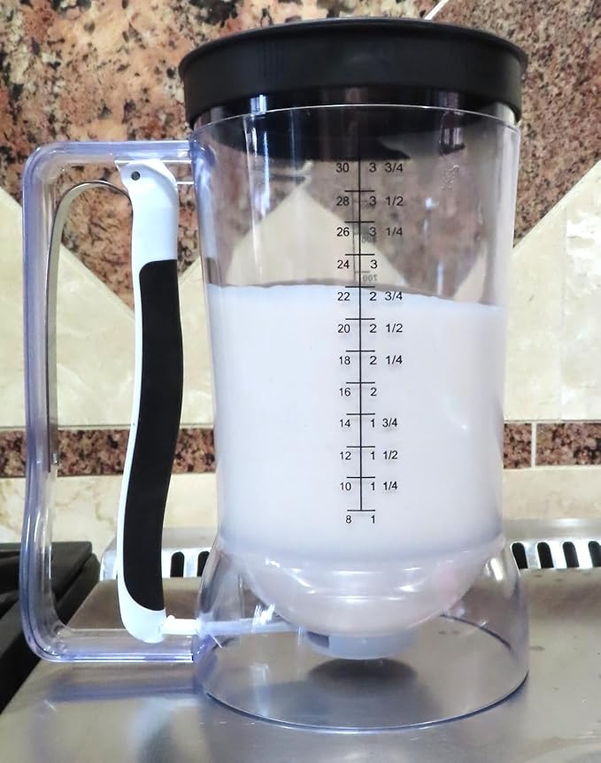 Black Waffles Batter Dispenser n Waffle Tongs Combo Set,Get Perfectly Fluffy Waffles Every Time! Batter Measuring Separator for Pancakes, Cupcake, Muffin Quick Filling Cookie Batter