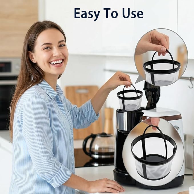 4 Pack Reusable Coffee Filter Basket with Handle Compatible with Mr. Coffee 4-5 Cup Coffee Makers Universal Replacement Nylon Mesh Filters for Most Coffeemakers and Brewers