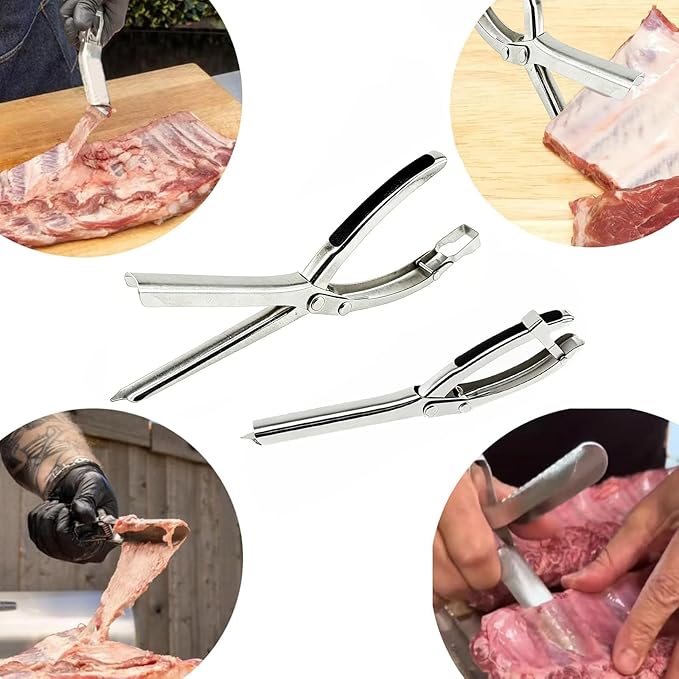 2 Packs Rib Membrane Removal Tool,Stainless Steel Rib Prep Tool Membrane Remover,BBQ Rib Skinner with Arc Clamp & Non-Slip Grip for Easy Rib Prep,Dishwasher Safe & Easy Clean Kitchen Gadgets