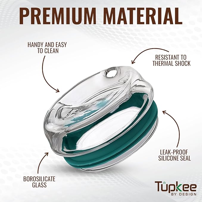 Tupkee Glass Sip Lid Cyan - Replacement for Double Wall Tumbler, 14oz & 8oz Hand Blown Travel Mug
