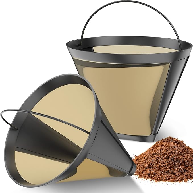 Reusable Cone Shape Coffee Filter 6-12 Cup Compatible with Cuisinart Coffee Filter,Compatible with Ninja Coffee Bar Brewer-(2 sliver pack)