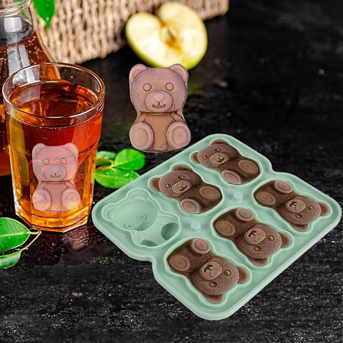 Bear Ice Cube Tray Mold - 3D Bear Shape Ice Cube Trays, Cute Ice Cube Molds for Whiskey Bourbon, 4-Hole Large Fun Shapes Ice Cube Trays, Funny Bear Gifts for Bear Lovers Women Men