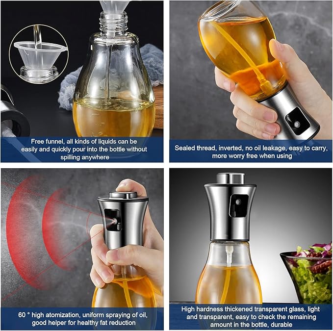Oil Sprayer for Cooking,Olive Oil Fine Mist Sprayer - 200ML Mister Bottle for Cooking, Baking, and Air Fryer - Avocado and Canola Oil Dispenser - Kitchen Gadget Essentials