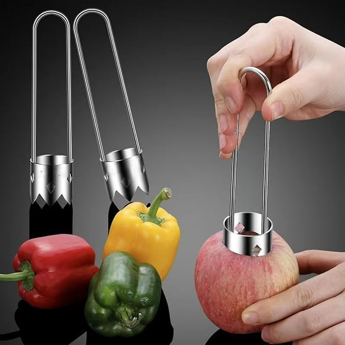 Fruit and Vegetable Corer Pepper Seed Apple Remover Bell Pepper Tomato Corer Tool Stainless Steel Kitchen Gadget (Pepper Apple Strawberry corer)