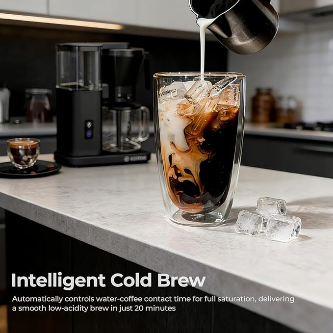 Kismile 8 Cup Drip Coffee Maker, SCA Certified Hot & Cold Brew Pour Over Coffee Machine, Fast Heating to 197–205℉, 40 Min Keep Warm, Adjustable Flow Control, Easy to Clean