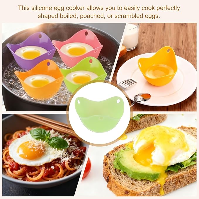 uxcell 4 Pack Egg Poacher, Nonstick Silicone Egg Poacher Cups Poached Cups Kitchen Breakfast Gadget for Microwave Air Fryer Stove Top Cooking Boiled Poached, Green
