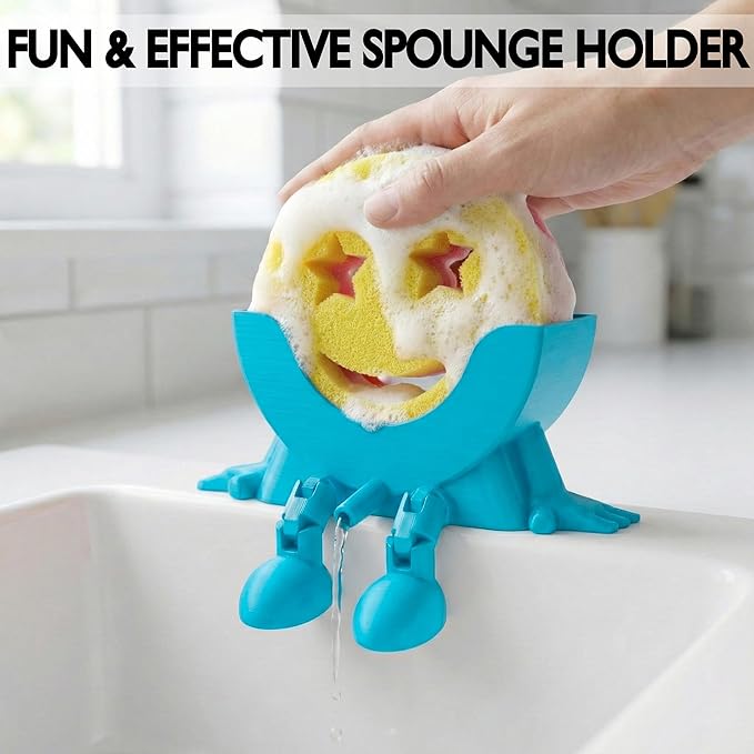 Cute Hanging Sponge Holder with Drainage & Legs, 3D Printed Funny Sink Stand for Round Sponges, Aesthetic Kitchen Sink Edge Organizer, Countertop Decor, Quick-Drying Storage Cleaning Gadget
