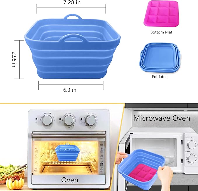 Silicone Air Fryer Liners Reusable Silicone Basket Air Fryer Inserts for 3-5QT Air Fryer Oven Microwave Accessories Blue 7.28 Inch