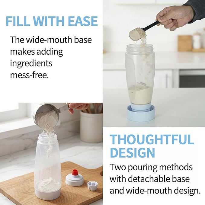 Pancake Batter Dispenser with BlenderBall & Wire Whisk – Includes Silicone Spatula & Cleaning Brush –Can shake Protein Powder, Perfect for Pancakes, Waffles, Crepes & More Kitchen Baking Tool 2 Pack